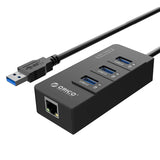 موزع USB من أوريكو - منفذ USB 3.0 ثلاثي المنافذ / منفذ LAN / أسود