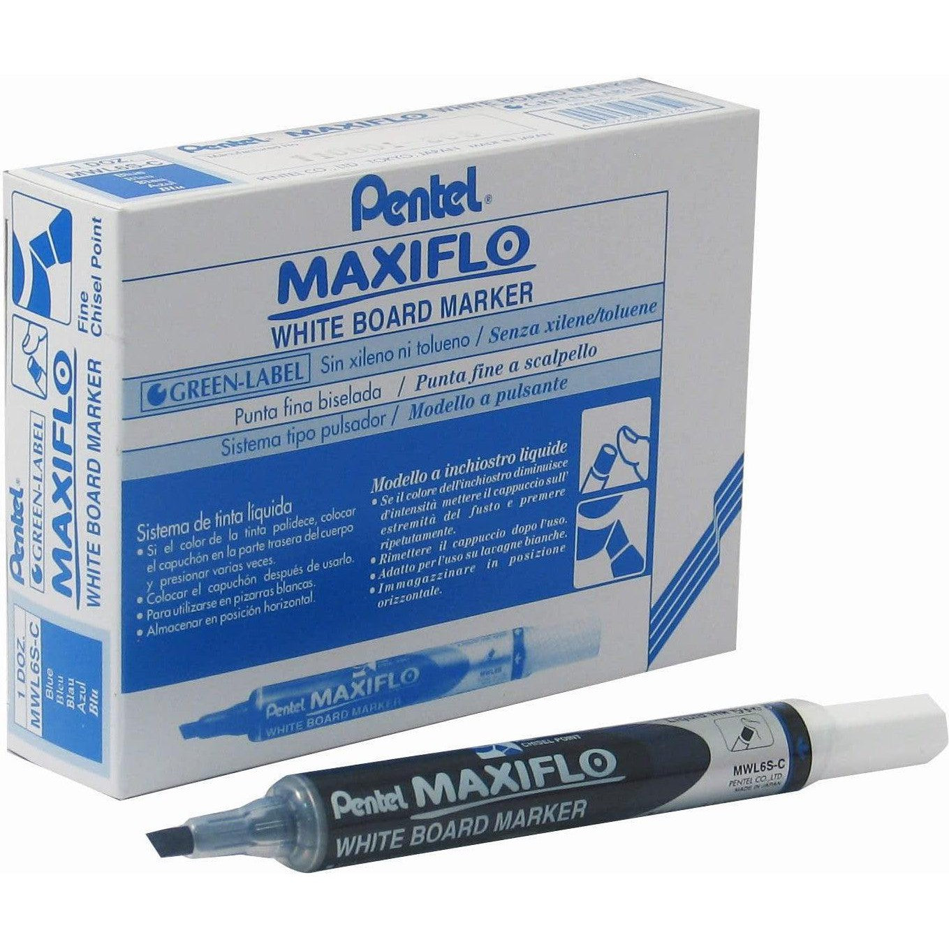Pentel Maxiflo White Board Chisel Tip Marker (Pack Of 12)-Pens-Pentel-Black-Star Light Kuwait