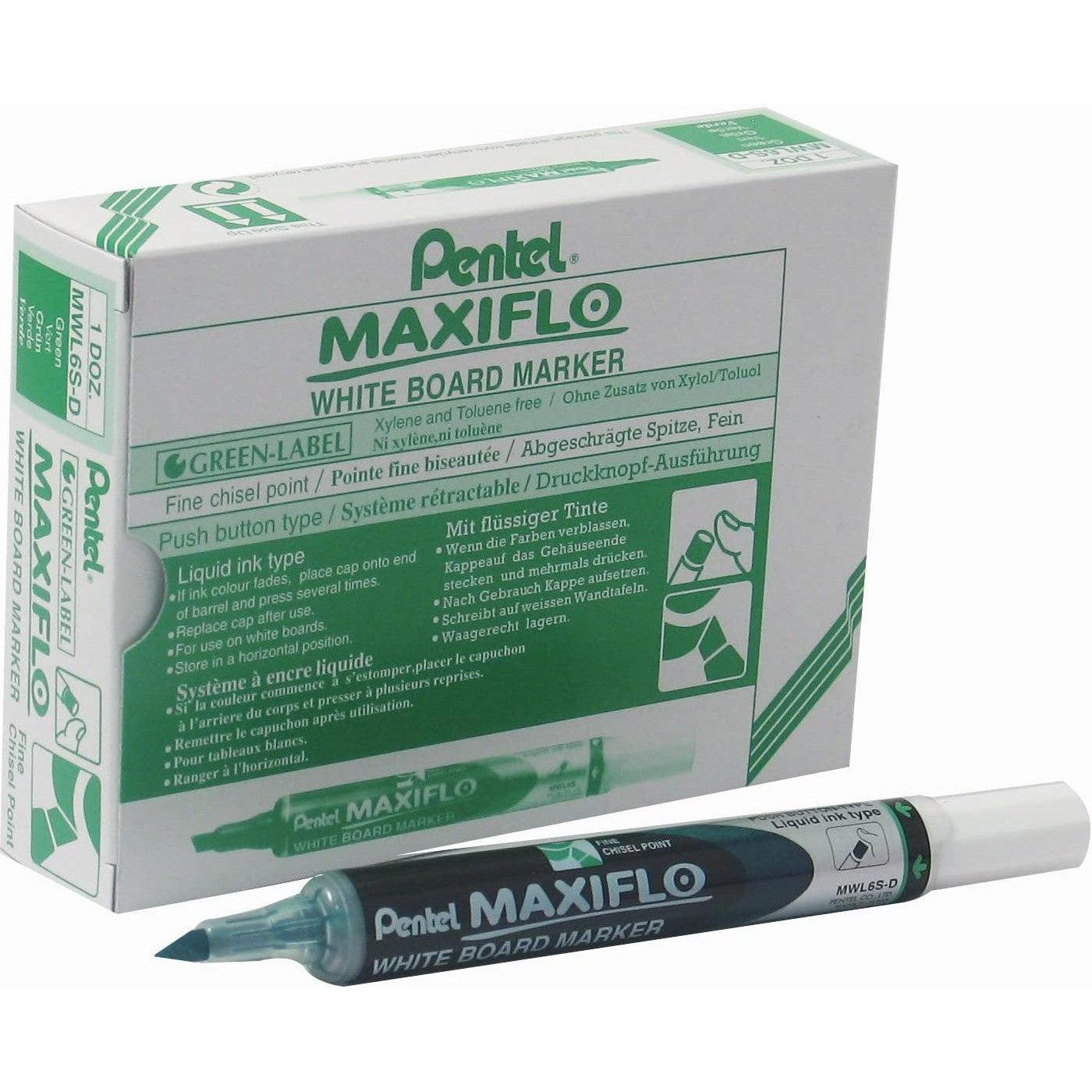 Pentel Maxiflo White Board Chisel Tip Marker (Pack Of 12)-Pens-Pentel-Black-Star Light Kuwait