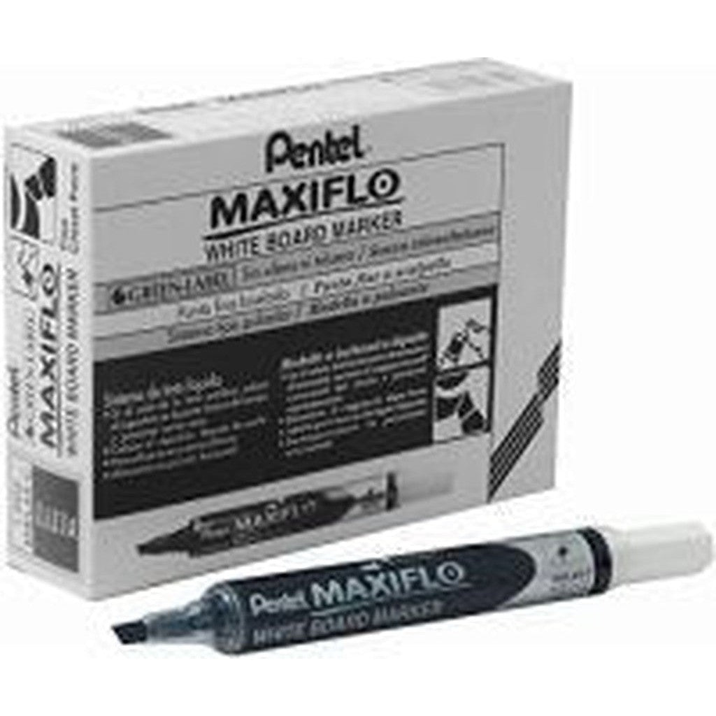 Pentel Maxiflo White Board Chisel Tip Marker (Pack Of 12)-Pens-Pentel-Black-Star Light Kuwait