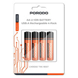 Porodo AA Li-Ion USB-A Rechargeable Battery - 1500mWh / Orange / Pack Of 4