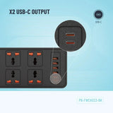 Porodo Blue 6 AC Dual Switch Power Strip - UK 3-Pin Plug / USB-C / USB-A / Black