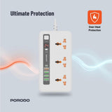 Porodo Multi-Port Power HUB 4 USB-A/USB-C Ultimate Home & Office Kit - 2Meter - White