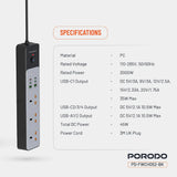 Porodo Power Strip - 3AC / 45W / 300W - Black