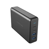 شاحن جداري متعدد المنافذ USB من باورولوجي بقوة 156 واط - 156 واط / USB-C / USB-A / أسود