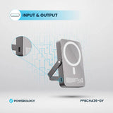 بنك الطاقة Powerology MagSafe Power Glass Surface - سعة 10000 مللي أمبير / منفذ Type-C / رمادي