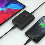 بنك طاقة باورولوجي فائق الصغر - 10000 مللي أمبير / 20 واط / منفذ USB-C / منفذ USB-A / أسود