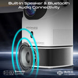 Promate 4K Ultra HD Wireless LCD Projector with Built-In Speaker & Monopod Stand