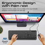 Promate Ergonomic Wired Slim Keyboard with Palm Rest and 2400 DPI Mouse