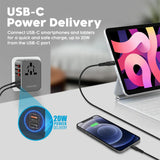 Promate TripMate-GaN65 Power Delivery GaNFast Travel Adapter - 65W / USB-A / USB-C / Black