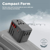 Promate TripMate-GaN65 Power Delivery GaNFast Travel Adapter - 65W / USB-A / USB-C / Black