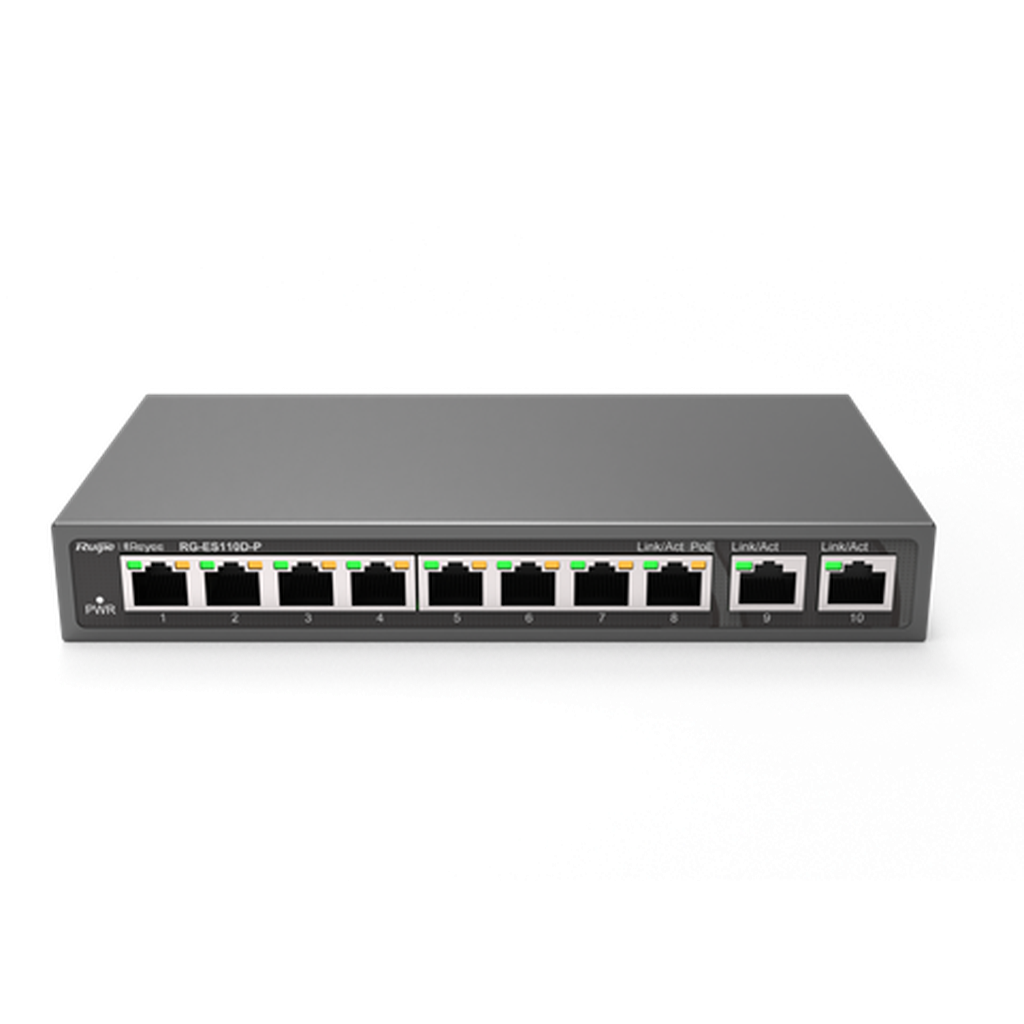 Reyee 8-Port 10/100Mbps Desktop Unmanaged Poe Switch Rg-Es110D-P-Ruijie Switches-Ruijie-Star Light Kuwait