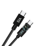 كابل SIA مضفر من النوع C إلى النوع C، 60 واط، 1.2 متر، غلاف شفاف مع شاشة عرض رقمية