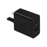محول طاقة سامسونج ثنائي بقدرة 35 واط بتقنية الشحن السريع PD، مزود بمنفذ USB-C ومنفذ USB-A، أسود اللون، قابس بريطاني