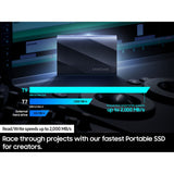 قرص صلب محمول سامسونج T9 بسعة 2 تيرابايت، سرعة قراءة تصل إلى 2000 ميجابايت/ثانية - أسود