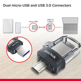 محرك أقراص SanDisk Ultra Dual Drive m3.0 - سعة 256 جيجابايت / سرعة نقل بيانات تصل إلى 130 ميجابايت/ثانية / منفذ USB 3.0 / منفذ Micro-USB / أسود وفضي