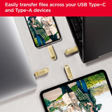 محرك أقراص SanDisk Ultra Dual Drive Luxe بسعة 512 جيجابايت، منفذ USB 3.2 من النوع C، سرعة قراءة تصل إلى 400 ميجابايت/ثانية، تصميم معدني فاخر - ذهبي