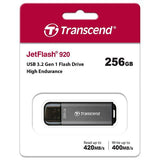 محرك أقراص فلاش Transcend JetFlash 920 بسعة 256 جيجابايت، بمنفذ USB 3.2 من الجيل الأول، بسرعة تصل إلى 420 ميجابايت/ثانية، متوافق مع نظامي التشغيل ويندوز وماك.