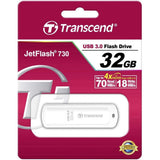 محرك أقراص Transcend JetFlash 730 بسعة 32 جيجابايت ومنفذ USB 3.0 باللون الأبيض