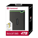 Transcend Storejet 4TB 2.5" USB 3.1 Gen 1, Portable HDD, Iron Gray (TS4TSJ25M3S)