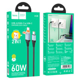 كابل شحن ونقل بيانات Hoco U128 Viking 2 في 1 من نوع USB/Type-C إلى Type-C