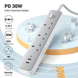 UGREEN 3-Outlet Surge Protector Master Switch Extension - 30W / USB-C / USB / White