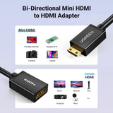 UGREEN Mini HDMI Male to HDMI Female Adapter Cable 22cm (Black) 20137