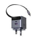 UGREEN 45W Nexode Pro GaN (USB-A*1 + Type-C*1) Fast Charger with Retractable Cable – X614 – 1 Year Warranty