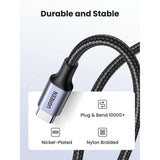 كابل UGREEN USB 2.0 دائري، مطلي بالنيكل، غلاف من الألومنيوم، طوله 2 متر، رمادي وأسود - US261