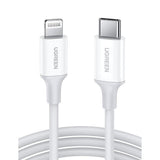 كابل UGREEN USB-C إلى Lightning ذكر/ذكر، غلاف ABS مطلي بالنيكل، طول 1.5 متر، أبيض - US171