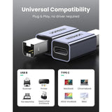 محول UGREEN USB2.0 USB-C/F إلى USB2.0 B/M، غلاف من الألومنيوم، رقم الموديل US382
