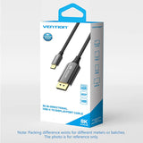 Vention 8K Bi-Directional USB-C to DisplayPort Cable 2M Cotton Braided Black