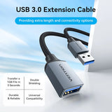 Vention USB 3.0 A Male to Female Extension Cable 0.5M Gray Braided