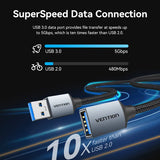 Vention USB 3.0 A Male to Female Extension Cable 0.5M Gray Braided