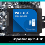 Western Digital 4TB WD Blue SA510 SATA Internal Solid State Drive SSD - SATA III 6 Gb/s, 2.5"/7mm, Up to 560 MB/s - WDS400T3B0A, Blue
