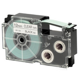 شريط كاسيت كاسيو أسود اللون على ملصق شفاف