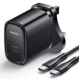 شاحن يسيدو YC76BC السريع بقوة 20 واط بمنفذ USB-C - يتضمن كابل من النوع C / أسود