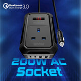 PROMATE Multi-Port DC to AC Power Inverter with 200W AC Socket