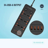Porodo Blue 6 AC Dual Switch Power Strip - UK 3-Pin Plug / USB-C / USB-A / Black