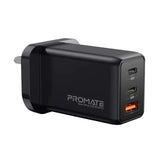 Promate 65W Power Delivery GaNFast Charging Adaptor UK Plug Charge From Earbuds to Macbook Pro 16" Black