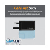 Promate 65W Power Delivery GaNFast Charging Adaptor UK Plug Charge From Earbuds to Macbook Pro 16" Black
