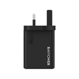 RavPower 2-Port USB-C and 1-Port USB-A PD 65W GaN Wall Charger - Black