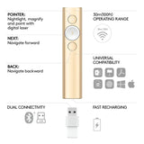 Logitech Spot Light Presentation Remote Wireless/Bluetooth High-Light & Magnify On Screen Cursor Control To Play - Gold