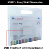 TRANBO Plastic Clear Bag Document Folder with Snap Button & Handle A4 Size Transparent