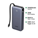 UGREEN 20000mAh 45W Power Bank with Built-in Cable – PB536