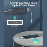RAVPower Wall Charger 30W Power Strip UK - 3M / USB-A / Type-C - Gray