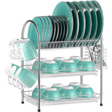 3 Tier Stainless Steel Dish Dring Rack With Mug Holder & Cutlery Drainer