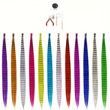 48Pcs Colorful Synthetic Hair Feather With Tool, 12 Colors Long Straight Synthetic Hair Feather Extensions 40.64 Cm