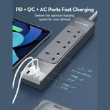 RAVPower Wall Charger 30W Power Strip UK - 3M / USB-A / Type-C - Gray