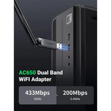 UGreen AC650 High-Gain Dual Band Wireless USB Adapter - Black